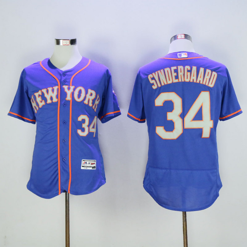 Men New York Mets 34 Syndergaard Blue Grey Elite MLB Jerseys